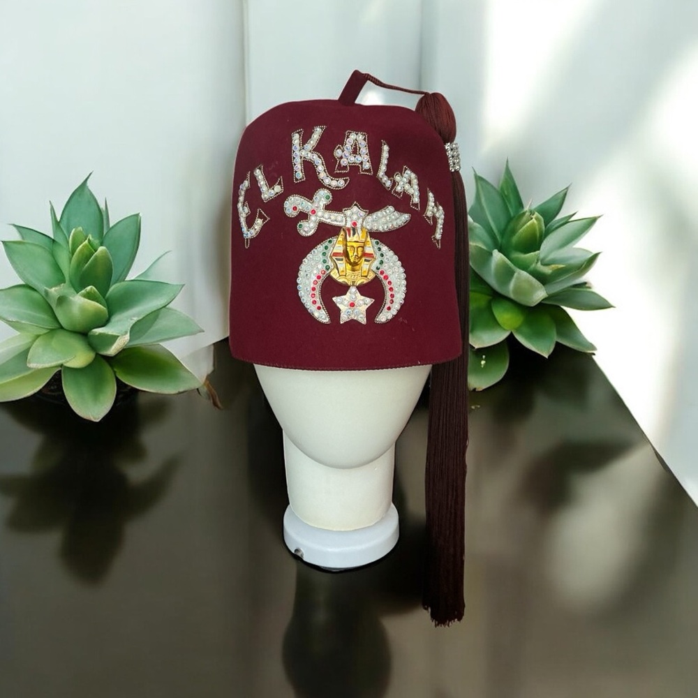 1970’s Vintage Shriners El Kalah Fez Hat Rhinestone Tassel Masonic Frate…